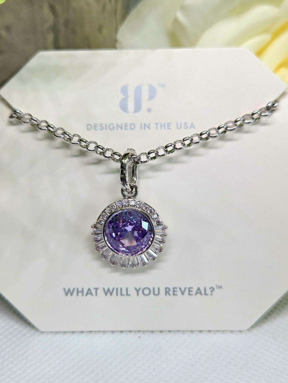 BP Elegant Silver Necklace with Lavender Topaz Round Pendant